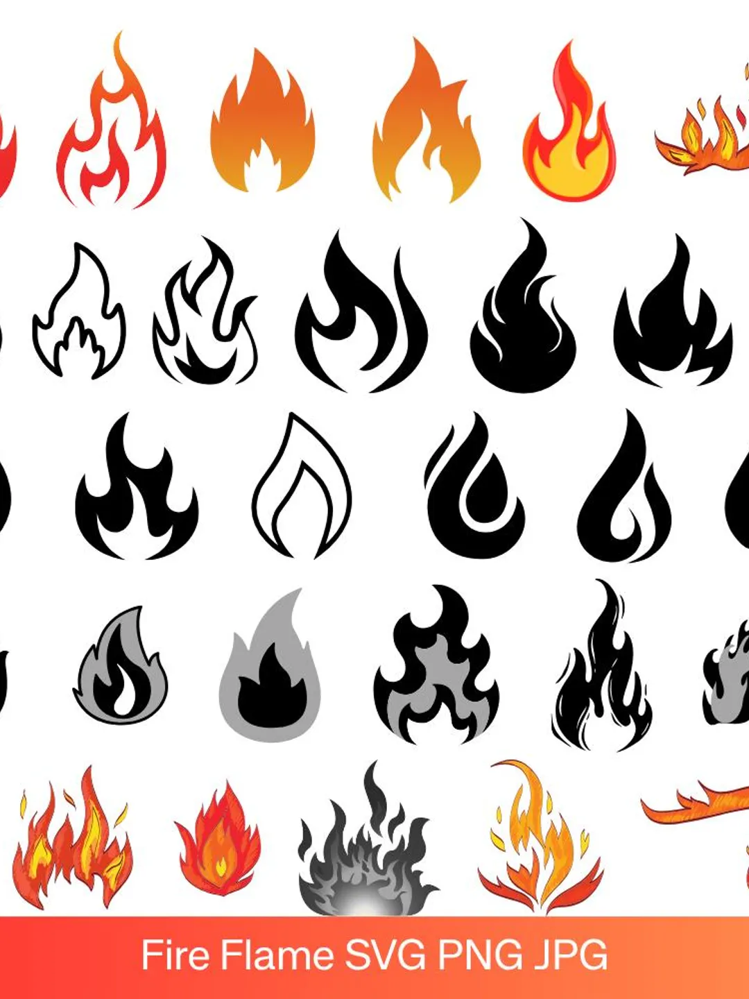 Fire Flames SVG Bundle: ClipArt, Frame, PNG, EPS (Digital Download)