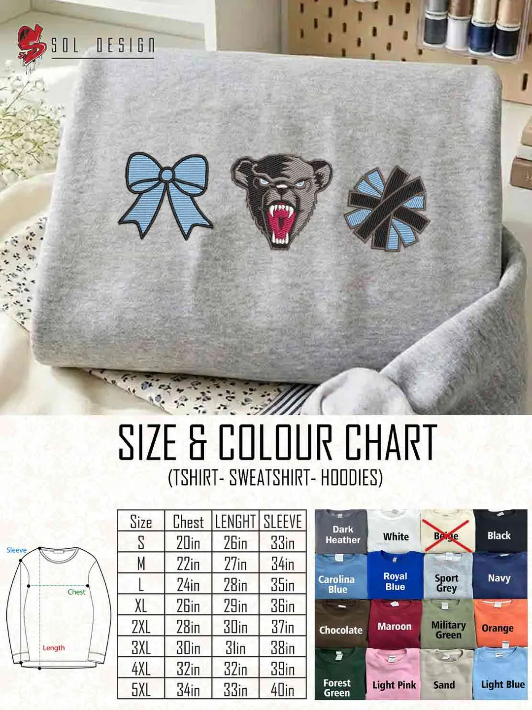 Maine Black Bear Cheer Poms Bow Embroidered Sweatshirt, Football Embroidered Sweatshirt, Sport Game Day Cheerleader Shirt, Embroidered Hoodie, Unisex Crewneck, College Football Team Fan Gift Tee
