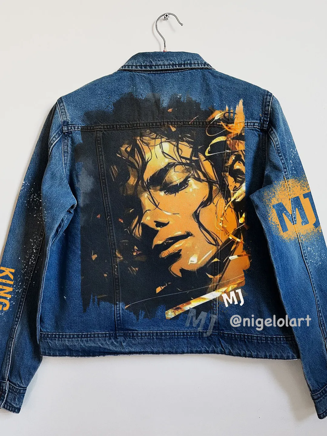 Michael Jackson Painted denim jacket Custom jacket Portrait from photo Personalized order Blue denim jacket shirt