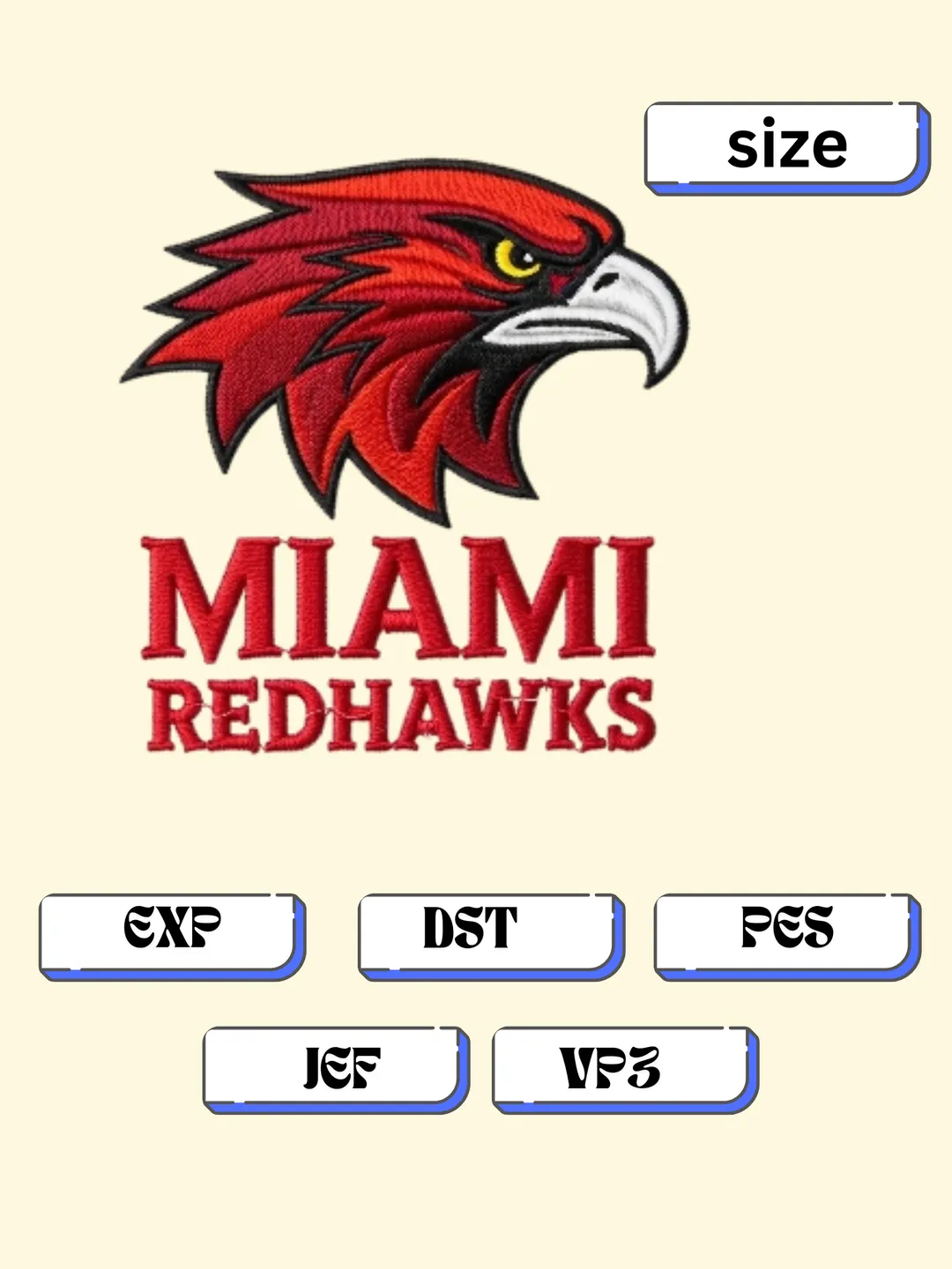 NCAA Miami RedHawks Logo Embroidery Designs, NCAA Logo Embroidery files, NCAA Miami OH RedHawks Team, Machine embroidery designs, Digital Download