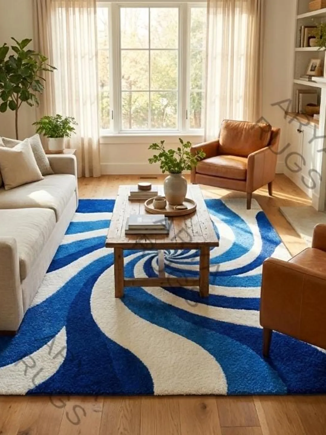Blue White Shell Rug Blue and White Swirl Hand Tufted Rug for Home Decor