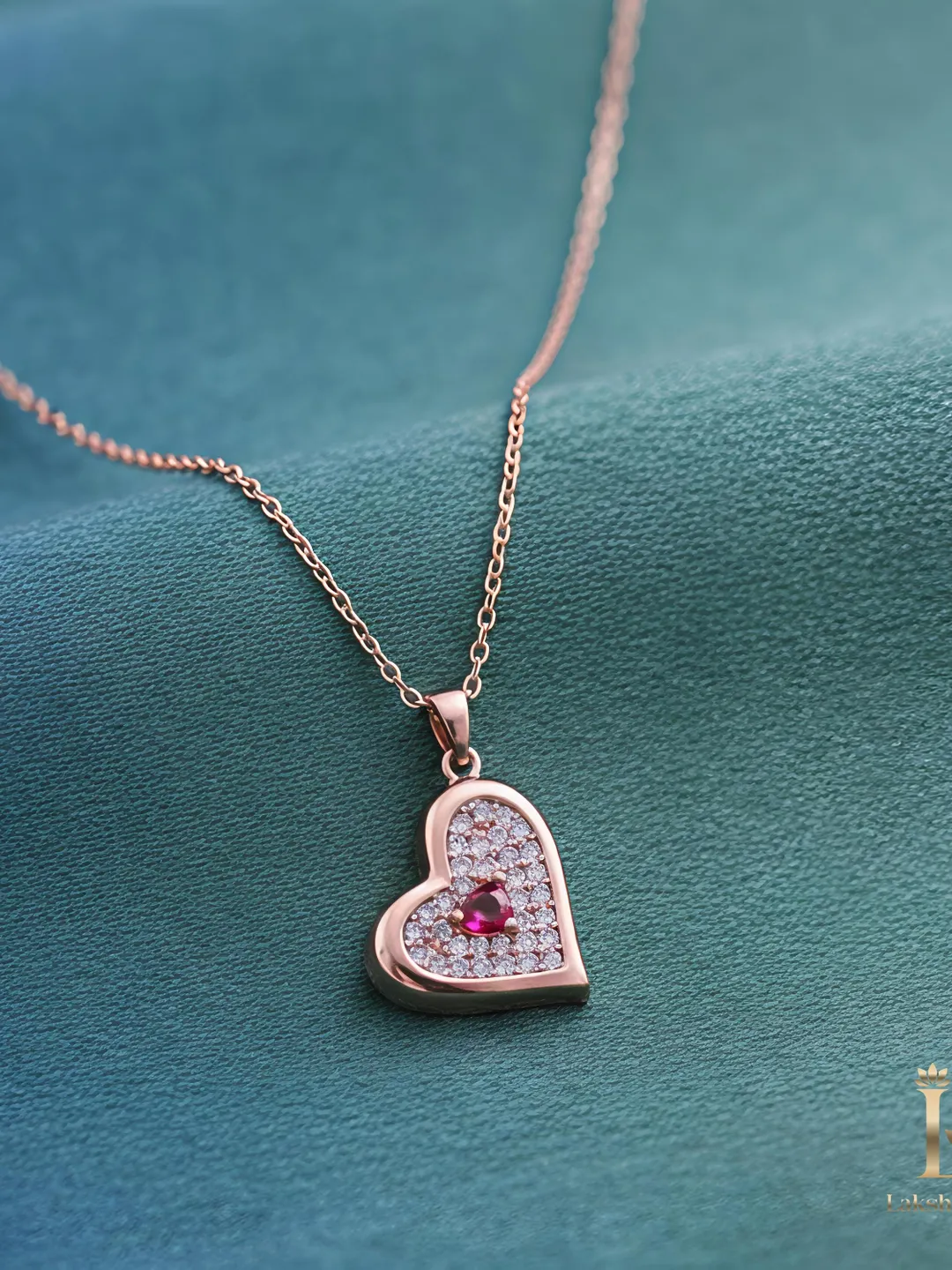 Dainty Pink Heart Necklace in Stainless Steel • Rose Gold Heart Pendant • Ruby Heart Crystal Jewelry