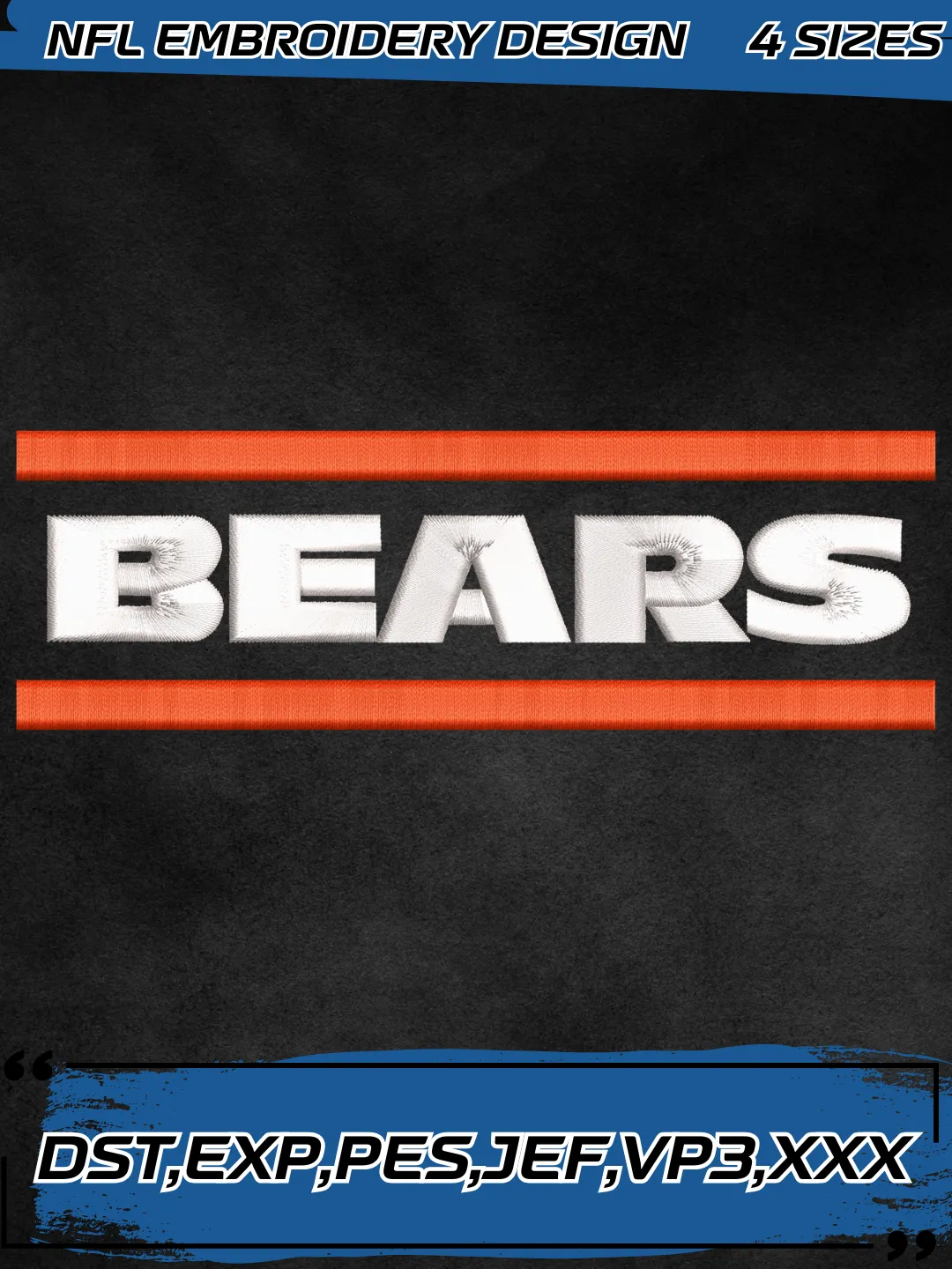 Bears Embroidery Designs, Football Team NFL Machine Embroidery Digitized Pes Files, 4 Sizes, Digital Download