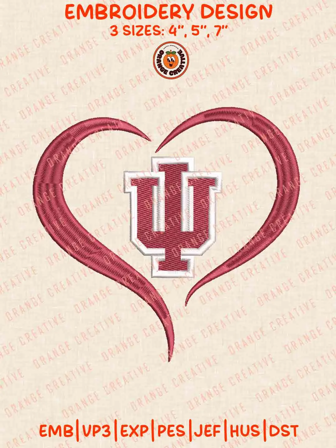 Indiana Hoosier Heart Embroidery Design Files, Football Logos Embroidery Designs, Sport Machine Embroidery Files, 3 Sizes, Custom Sizes, Instant Download