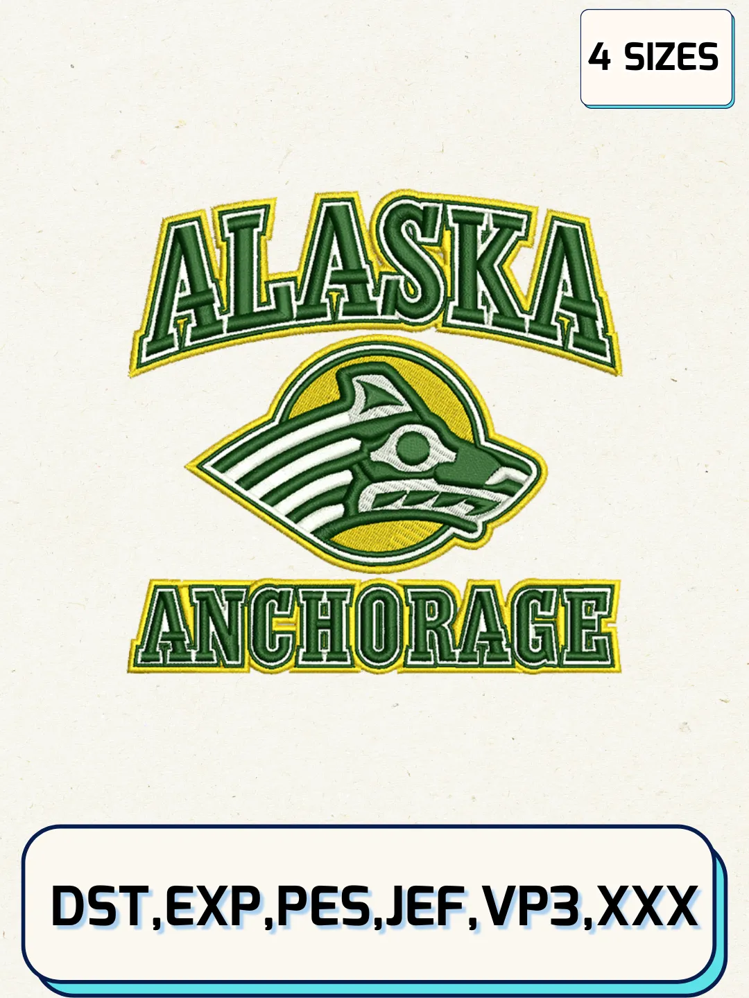 Alaska Anchorage Seawolves Embroidery Design Files, NCAA Logos Embroidery Designs, Machine Embroidery Files, 4 Sizes