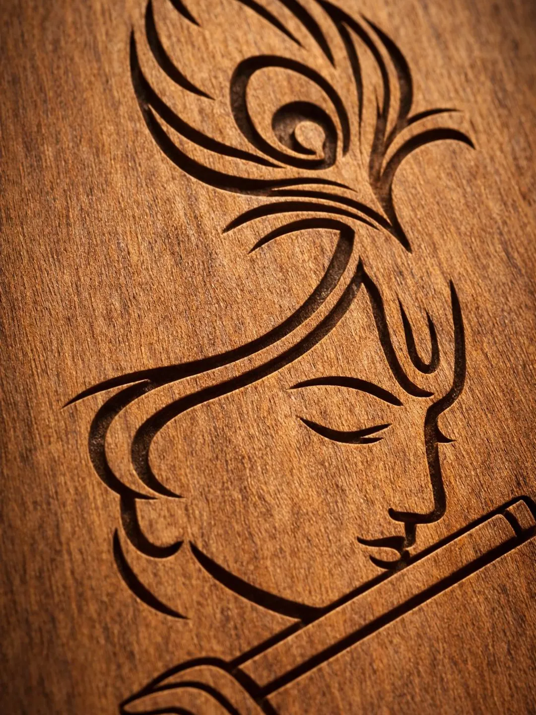 Teak Wood Krishna Wall Art | Minimalist Mandir Decor