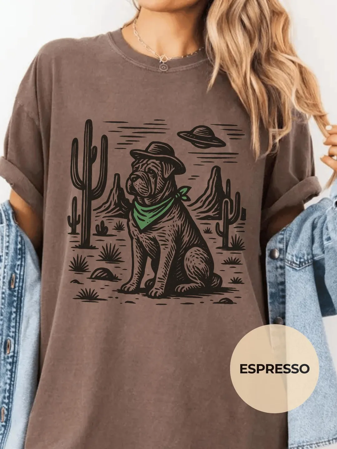 Comfort Colors Vintage Shar Pei Cowboy UFO Shirt Western Graphic Tee for Dog Owner Lovers