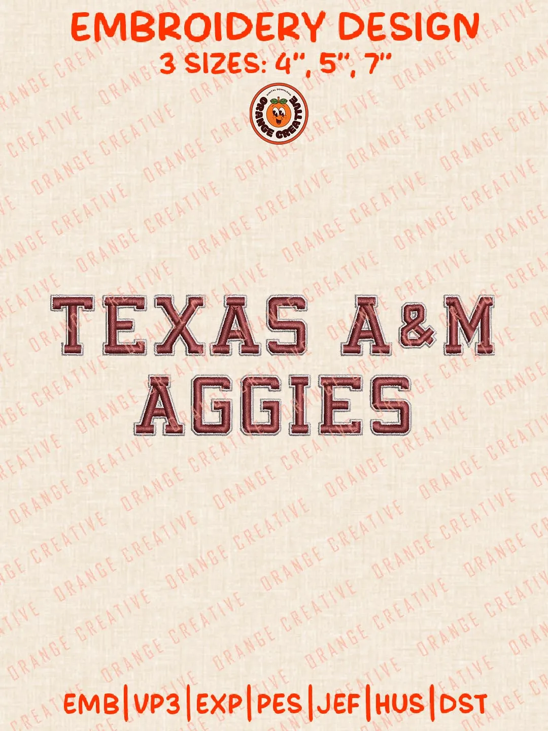 Texas AM Aggies Text Logos Embroidery Design Files, NCAA Logos Embroidery Designs, Machine Embroidery Files, 4 Sizes, Custom Sizes, Instant Download