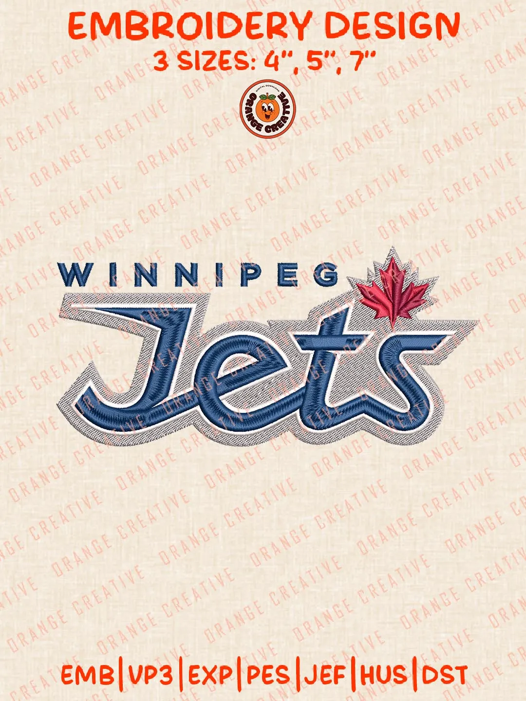 NHL Winnipeg Jets NHL Text Logos Embroidery Designs, NHL Team Logo Embroidery Files, Machine Embroidery Design File, 4 Sizes, Custom Size, Digital Download