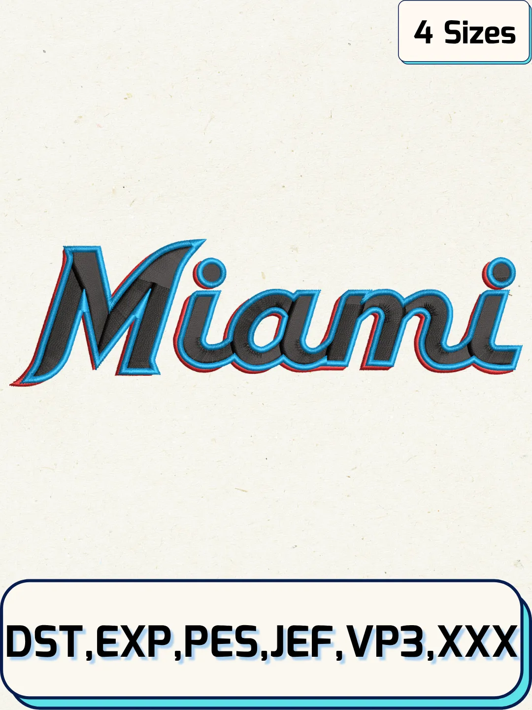 Marlins Baseball Embroidery Design – Machine Embroidery File- 4 Sizes