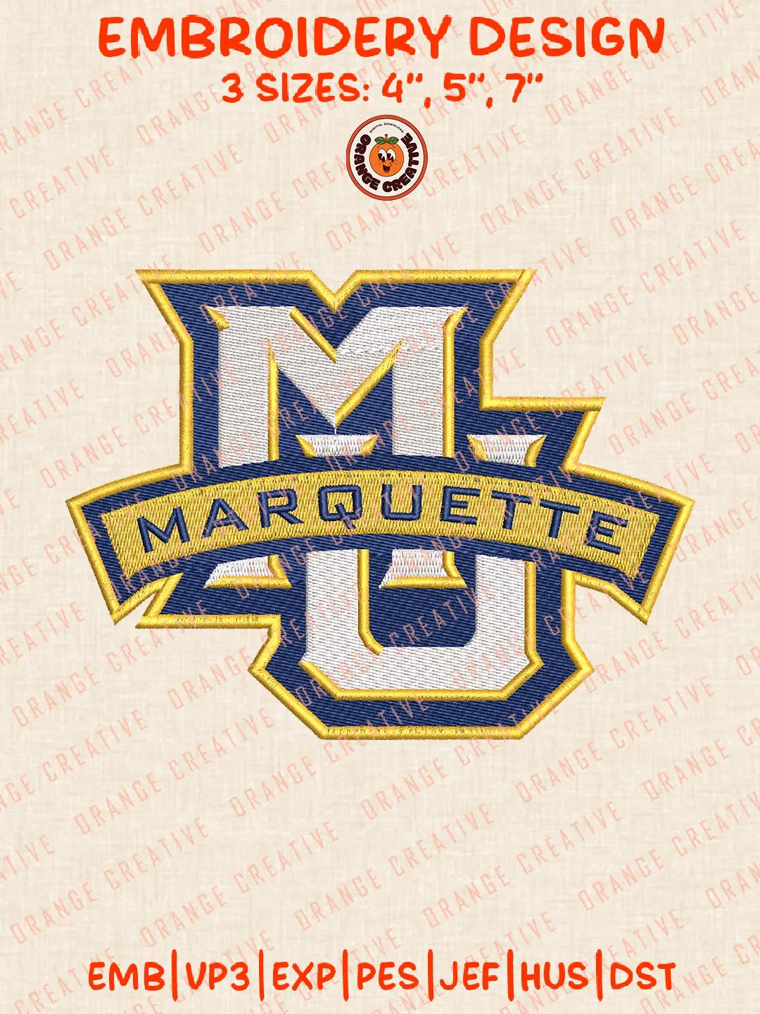 MU Marquette Embroidery Design, NCAA Marquette Golden Eagles Team Logo Embroidery Design, Machine Embroidery Design File, 4 Sizes, Custom Size, Digital Download