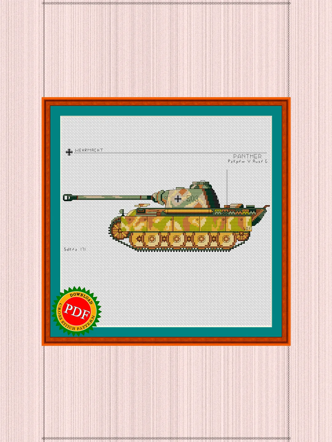 Panther Tank Cross Stitch Pattern | PzKpfw Panther Embroidery Chart | WWII German Medium Tank