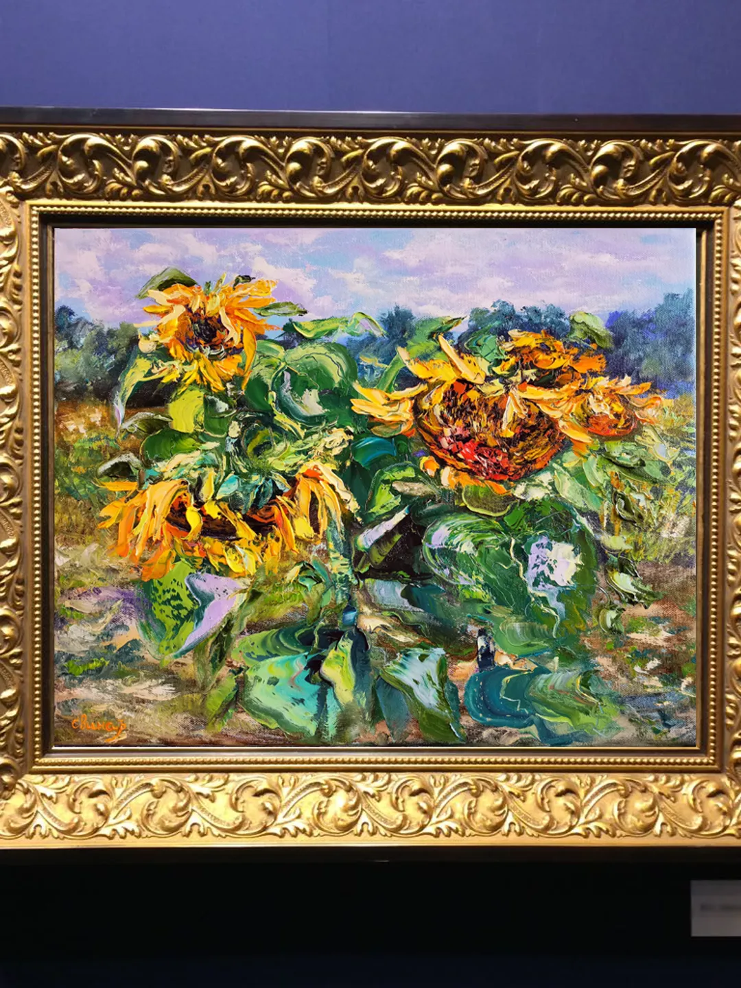 Oil Painting Field Sunflowers Landscape Impasto Original Artist Svinar Oksana