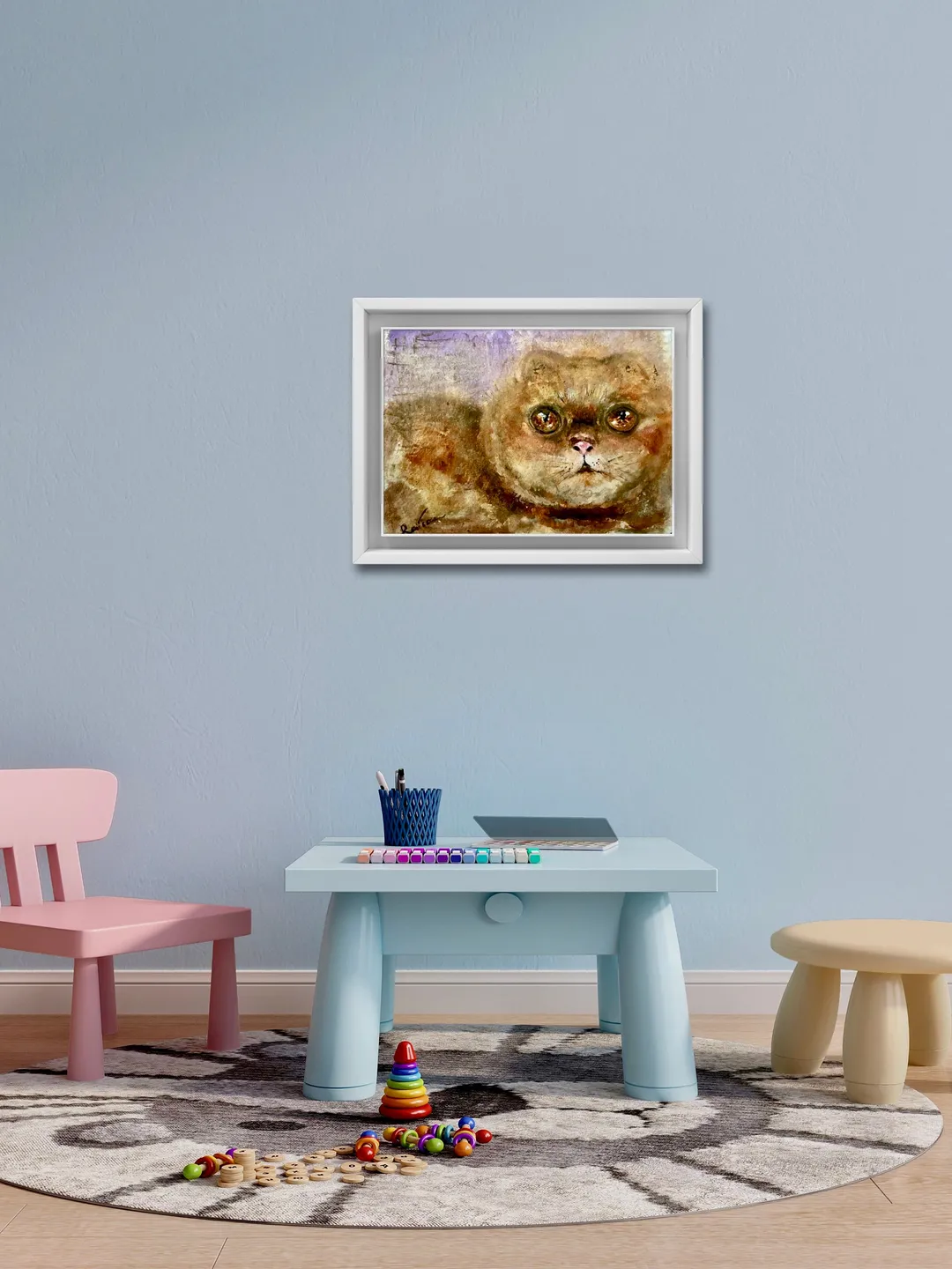 Fat cat original watercolour painting,persian cat painting fluffy red ...