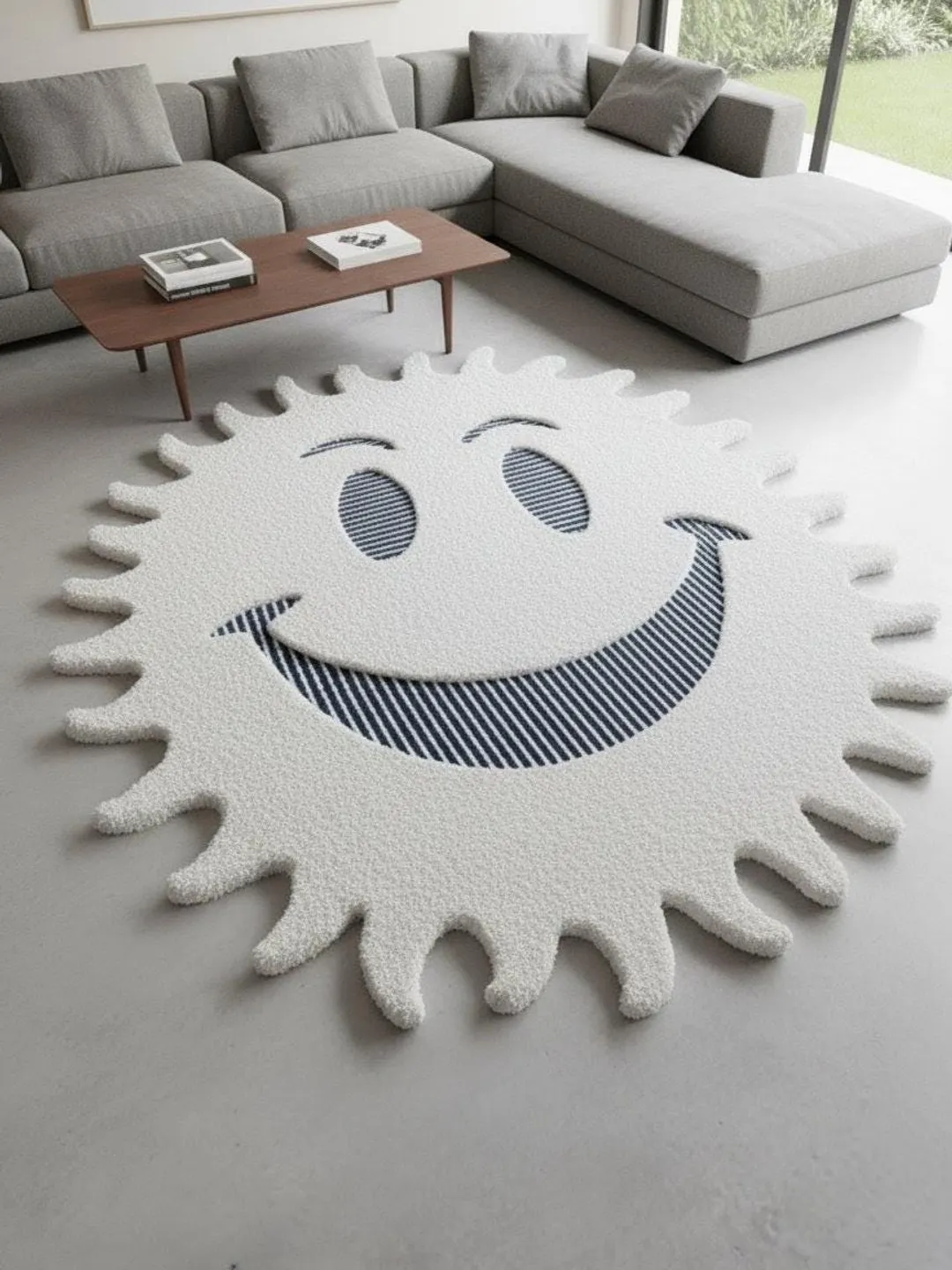 Hand-Tufted Organic Wool Smiley Face Rug – Playful Kids Decor