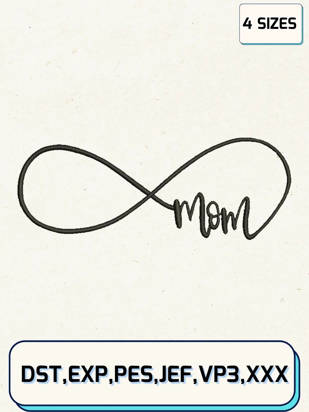 Infinity Mom Embroidery Design Files, Mother's Day Logos Embroidery Designs, Machine Embroidery Files, 4 Sizes