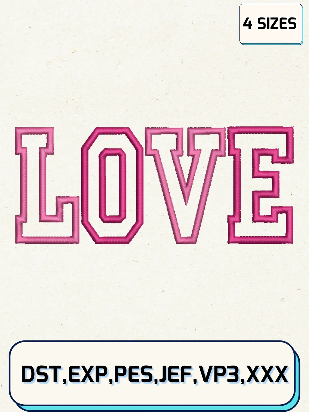 Applique Love Heart Embroidery Design Files, Valentine Logos Embroidery Designs, Machine Embroidery Files, 4 Sizes