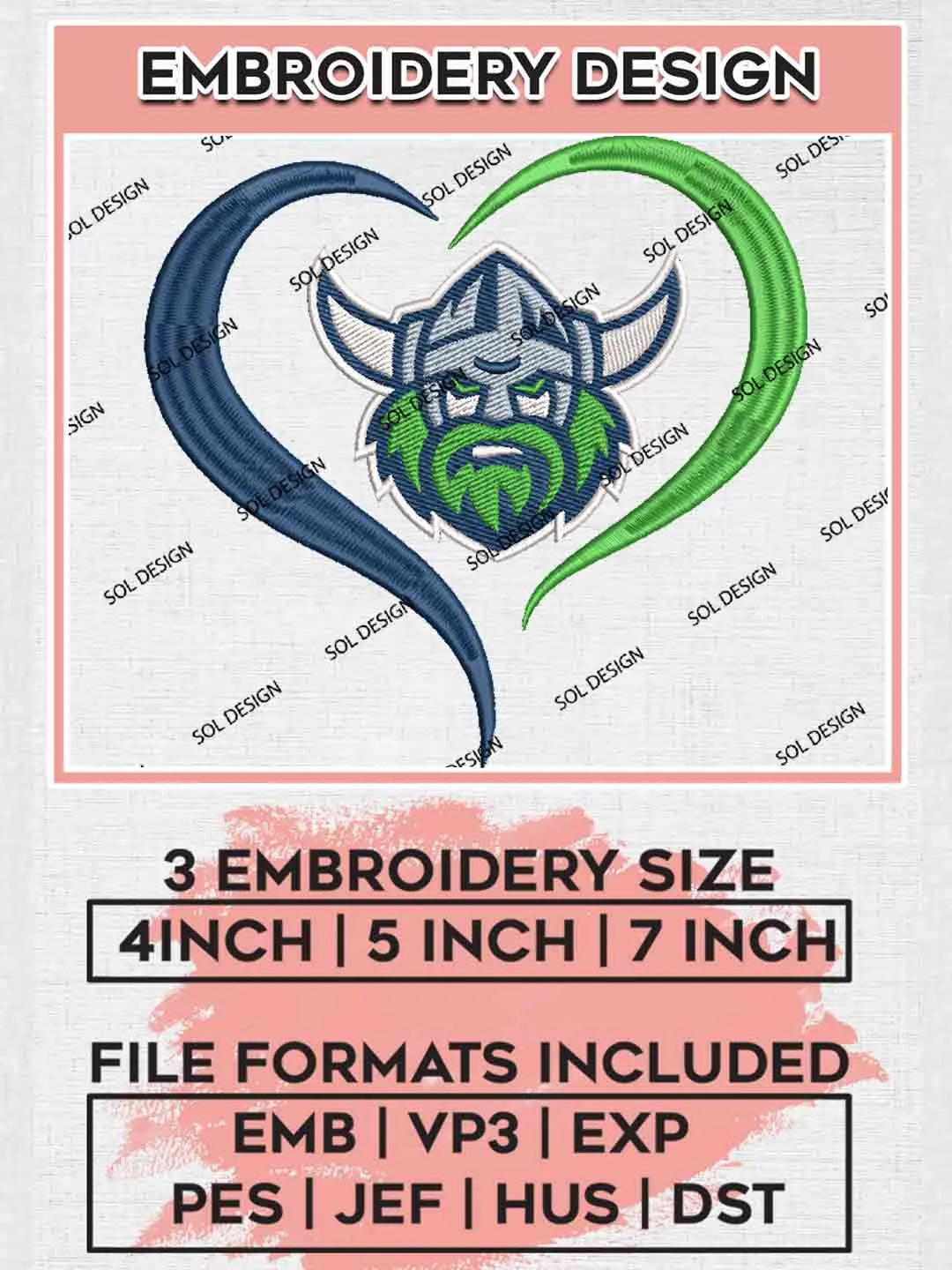 NRL Canberra Raiders Heart Embroidery Design , Canberra Raiders Logos Embroidery Design, National Rugby League Logo, NRL Machine Embroidery Digitized Pes File,4 Sizes, Instant Download