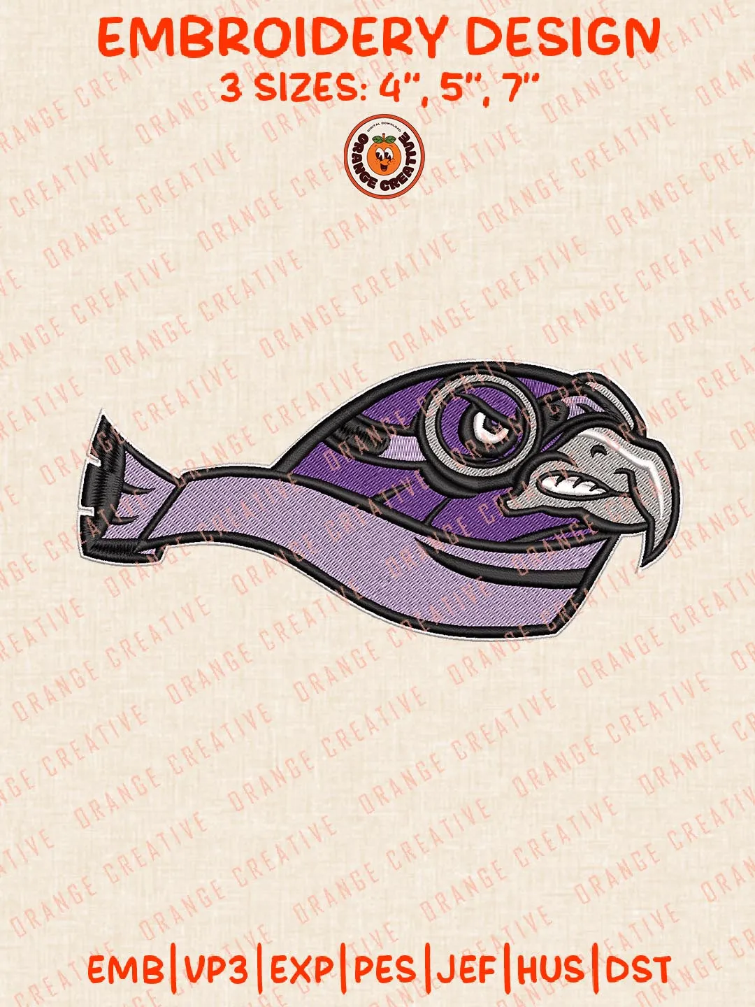 Stonehill Skyhawks Head Mascot Logo Embroidery Design Files, NCAA Logos Embroidery Designs, NCAA Machine Embroidery Files, 3 Sizes, Custom Sizes, Instant Download