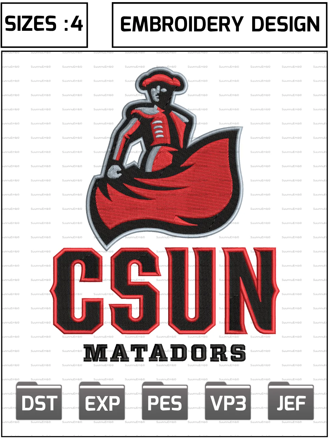 Cal State Northridge Matadors Logo Embroidery Design,NCAA Logos Embroidery Design,NCAA Teams, Machine Embroidery Design File,4 Sizes, Digital Download