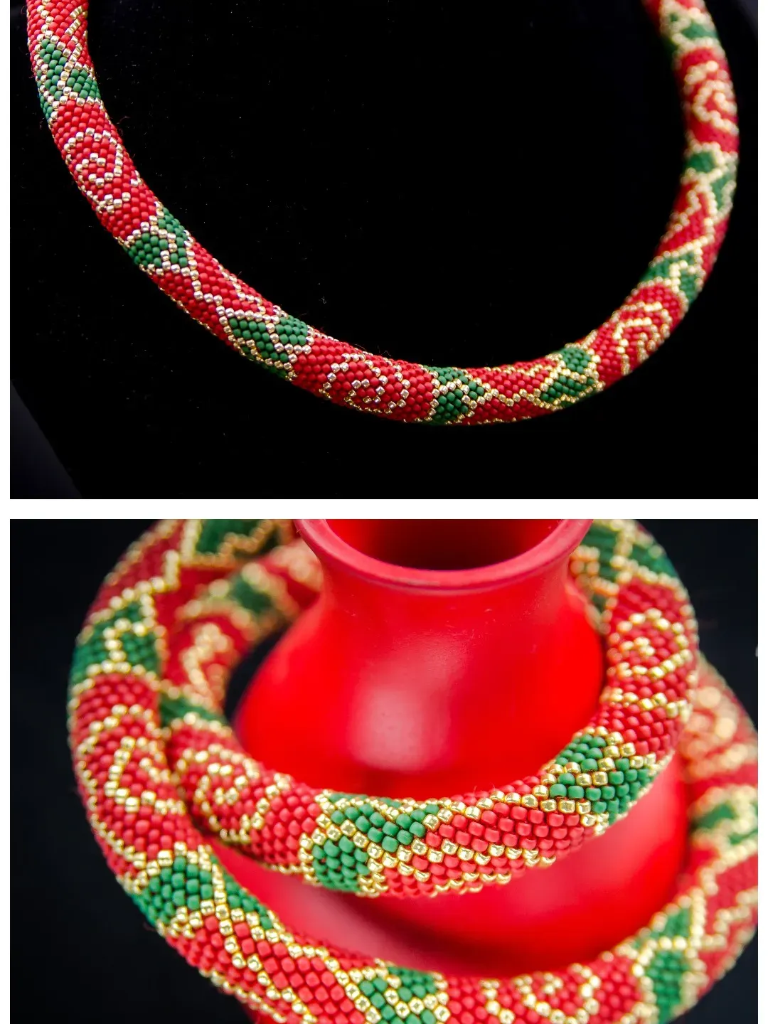 Red Rose beaded necklace, festive necklace for women, romantic gift for wife on Mother's Day