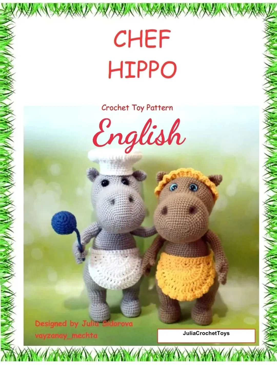 Digital crochet pattern PDF English / Crochet hippo Hippo knitted