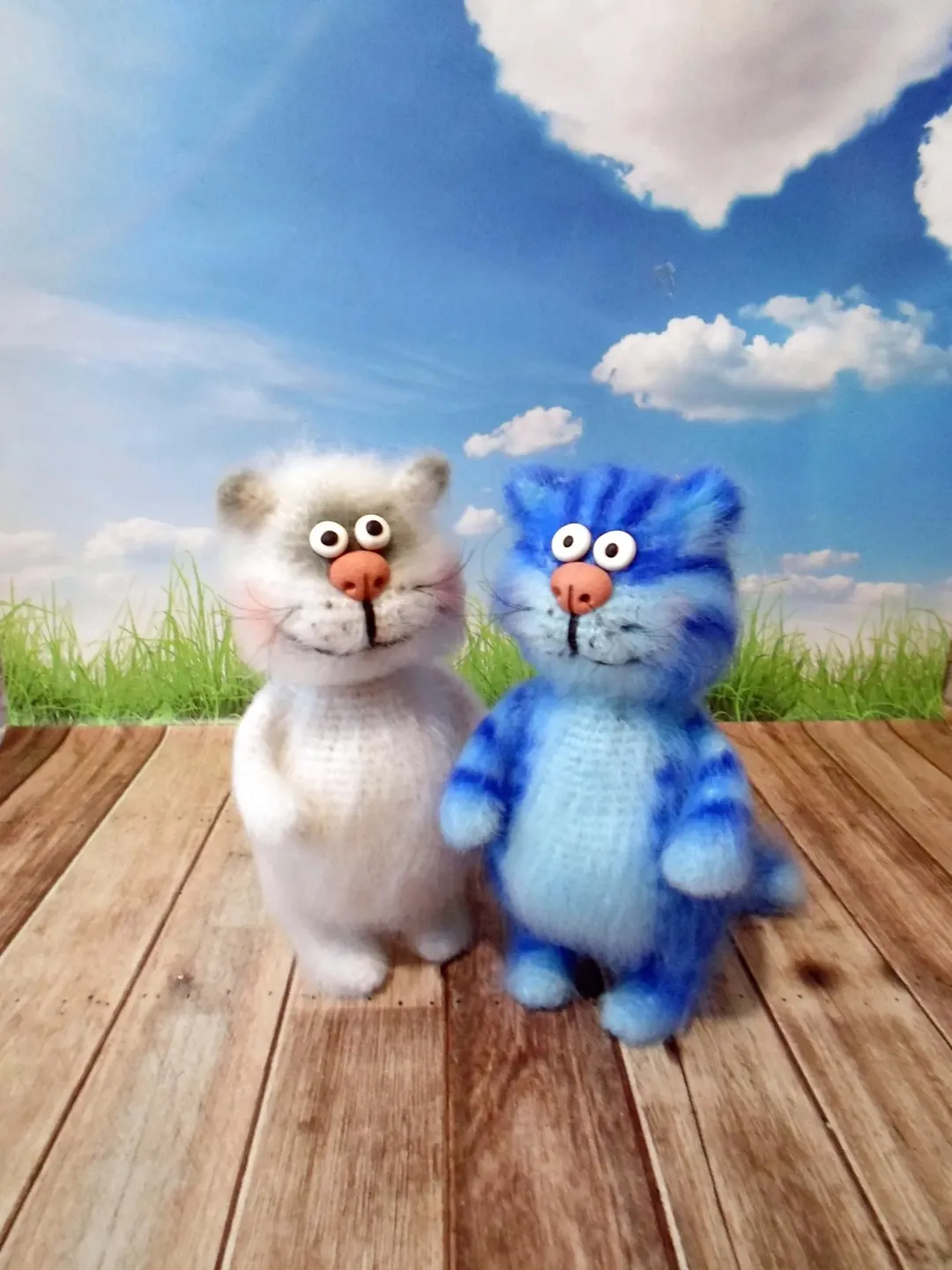 Handmade soft knitted toys , seals 2 pcs