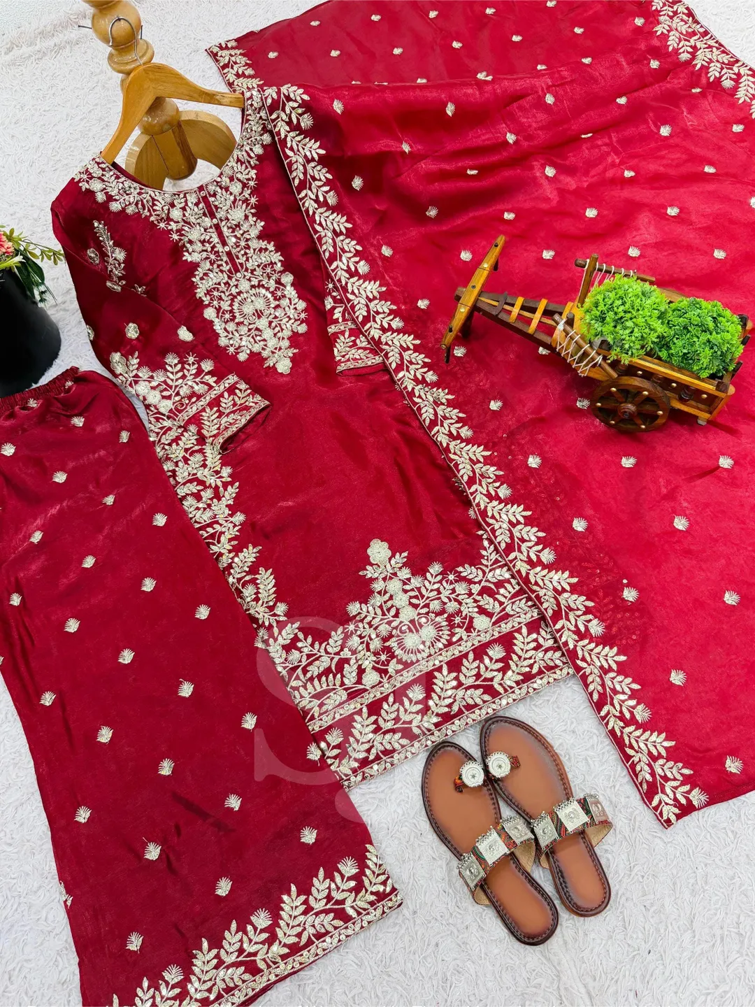 Pakistani Silk Salwar Kameez Readymade Suit Set, Red Kurta Palazzo With Designer Dupatta Set, 3Pc Fully Stitched Salwar Suit, Indian Suits