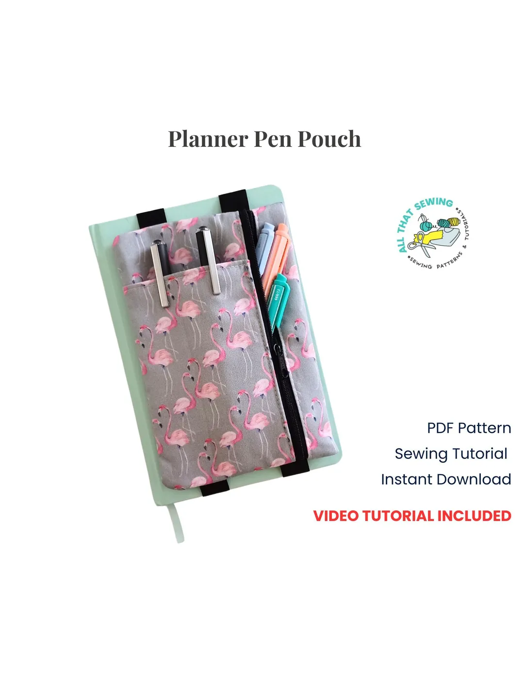 Planner Pouch Pattern, Zipper Pencil Case for Book, Journal Pen Pouch - PDF Sewing Pattern