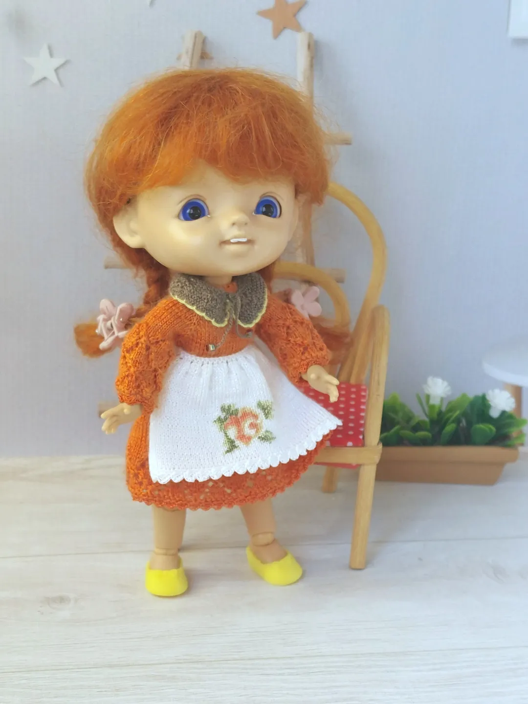 Miniature knitted dress for mini doll 4 inches