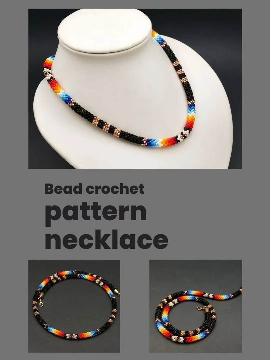 Bead crochet necklace pattern, PDF file, Pdf pattern ethnic necklace, Jewelry patterns, PDF pattern rope necklace