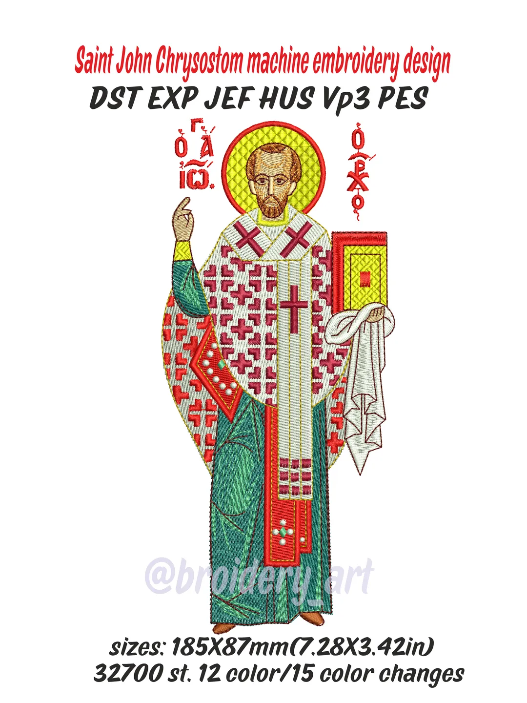 Saint John Chrysostom machine embroidery design