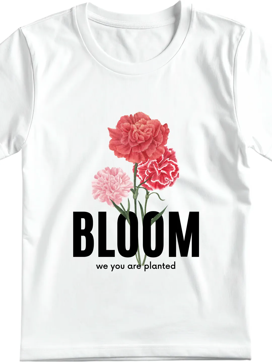 T-Shirt Design White Illustrated Bloom Flower T-Shirt | Floral Graphic Tee