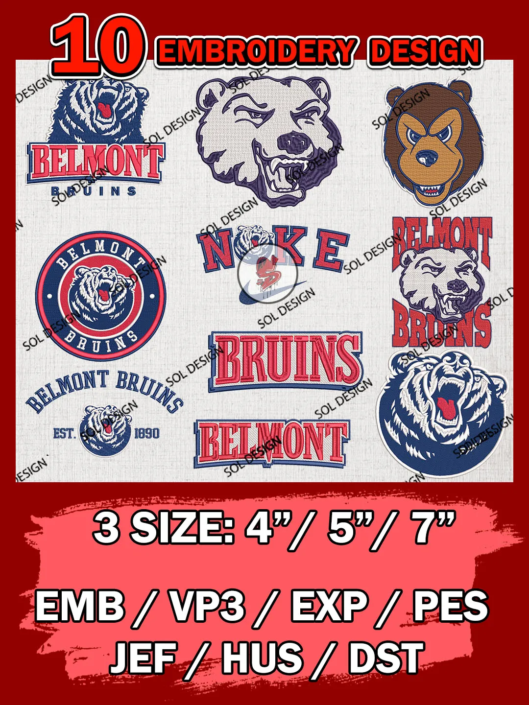 10 NCAA Belmont Bruins Bundle Embroidery Files, NCAA Belmont Bruins Team Bundle Embroidery Designs, NCAA Teams, National College Football Team 3 sizes, NCAA Belmont Machine Embroidery, Digital Download