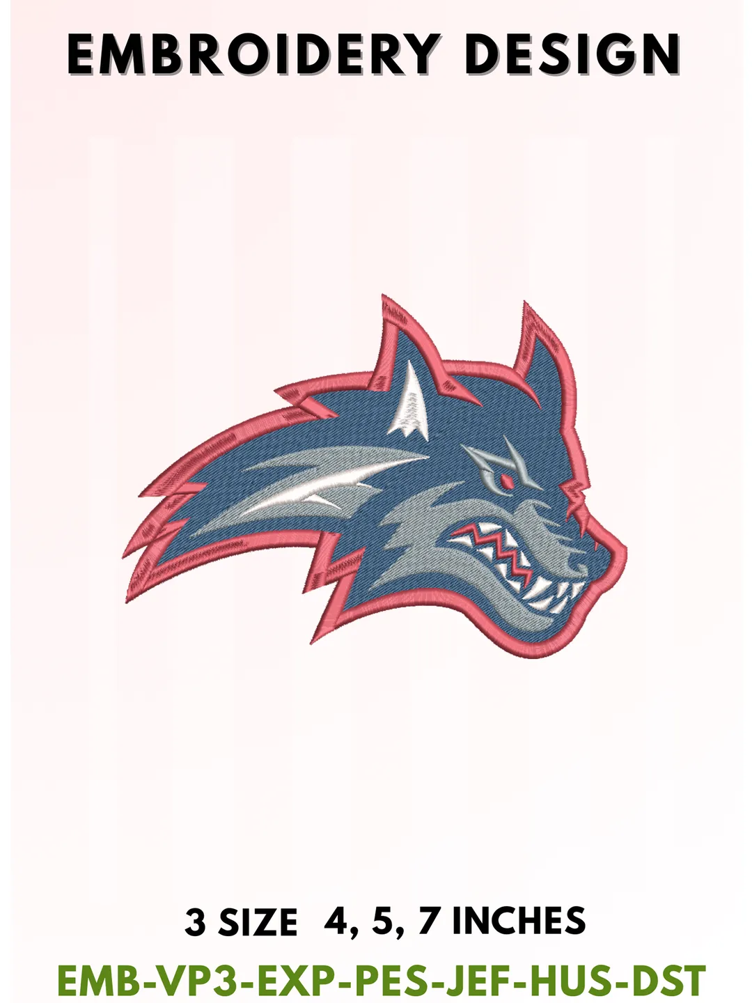 Wolf Football Embroidery Design, College Sports Embroidery Files, Sports Machine Embroidery Files, 3 Sizes, Instant Download