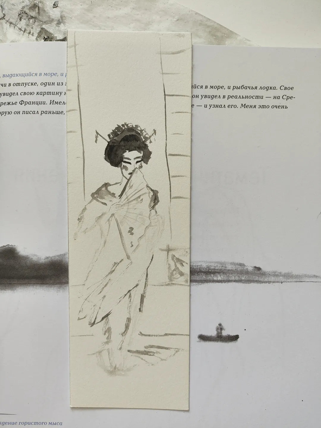 Handpainted bookmark.Original art.Geisha