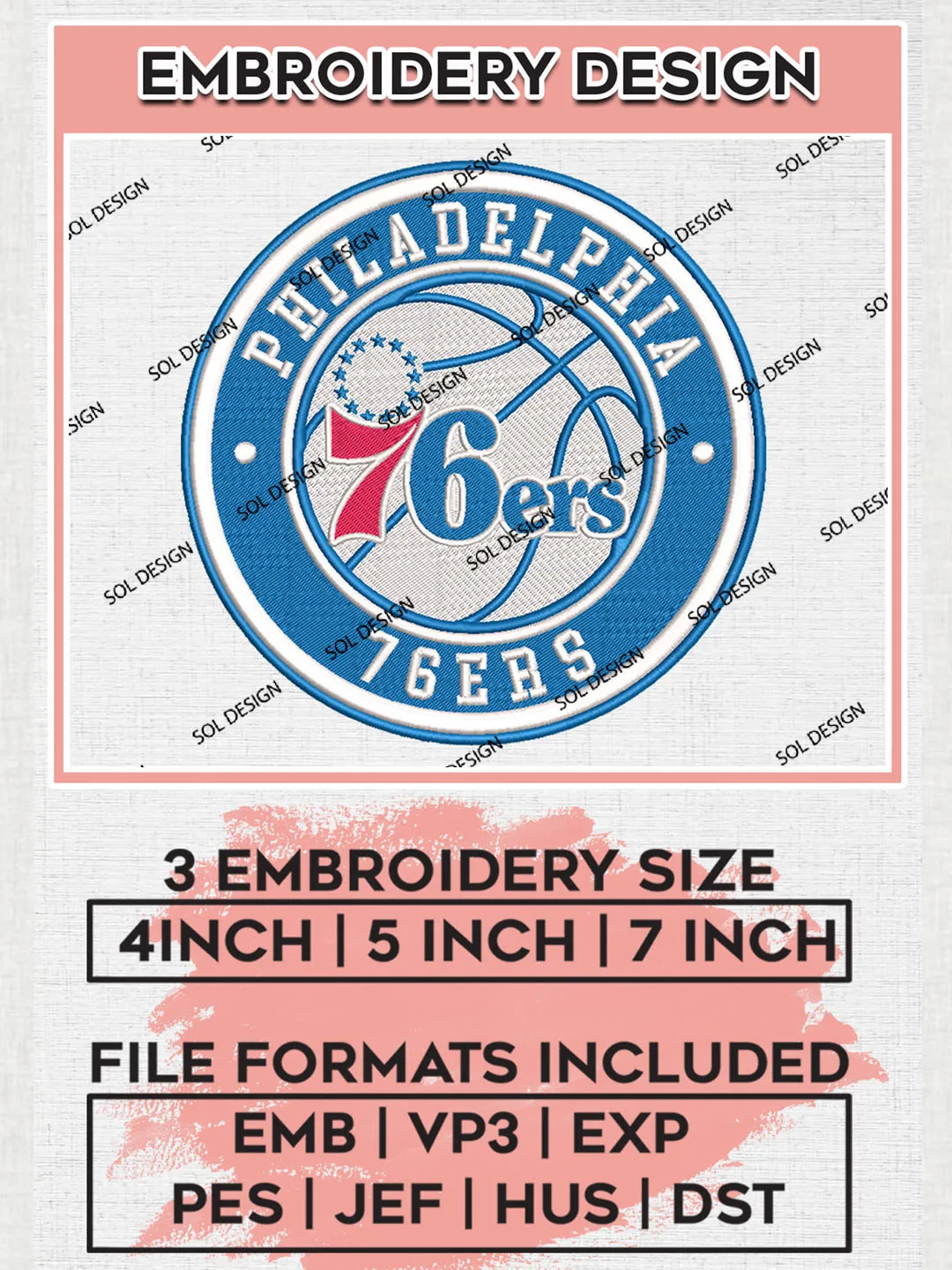 Philadelphia 76ers NBA Basketball Team Logo Embroidery Design, NBA Philadelphia 76ers Logo Embroidery Files, Basketball Team Machine Embroidery, Machine Embroidery Design