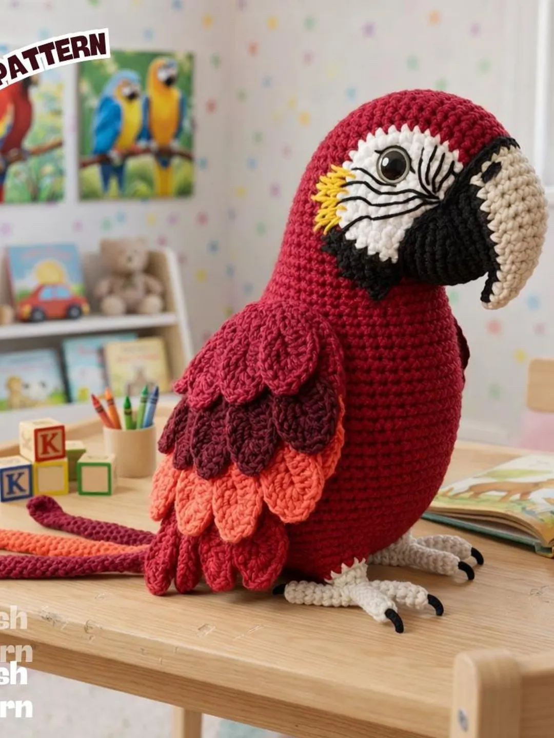 Realistic Parrot Crochet Pattern , Macaw Crochet Pattern, Scarlet Parrot Toy Pattern (English terms) / Amigurumi Parrot / Parrot crochet