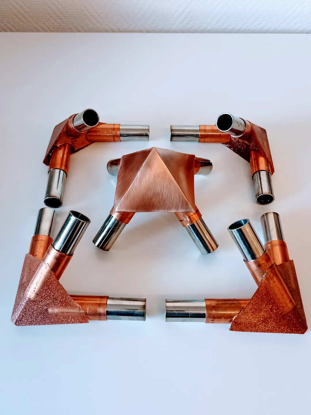 Set of copper connectors for the pyramid of healing and meditation For pipes with an outer diameter of 7/8 inch