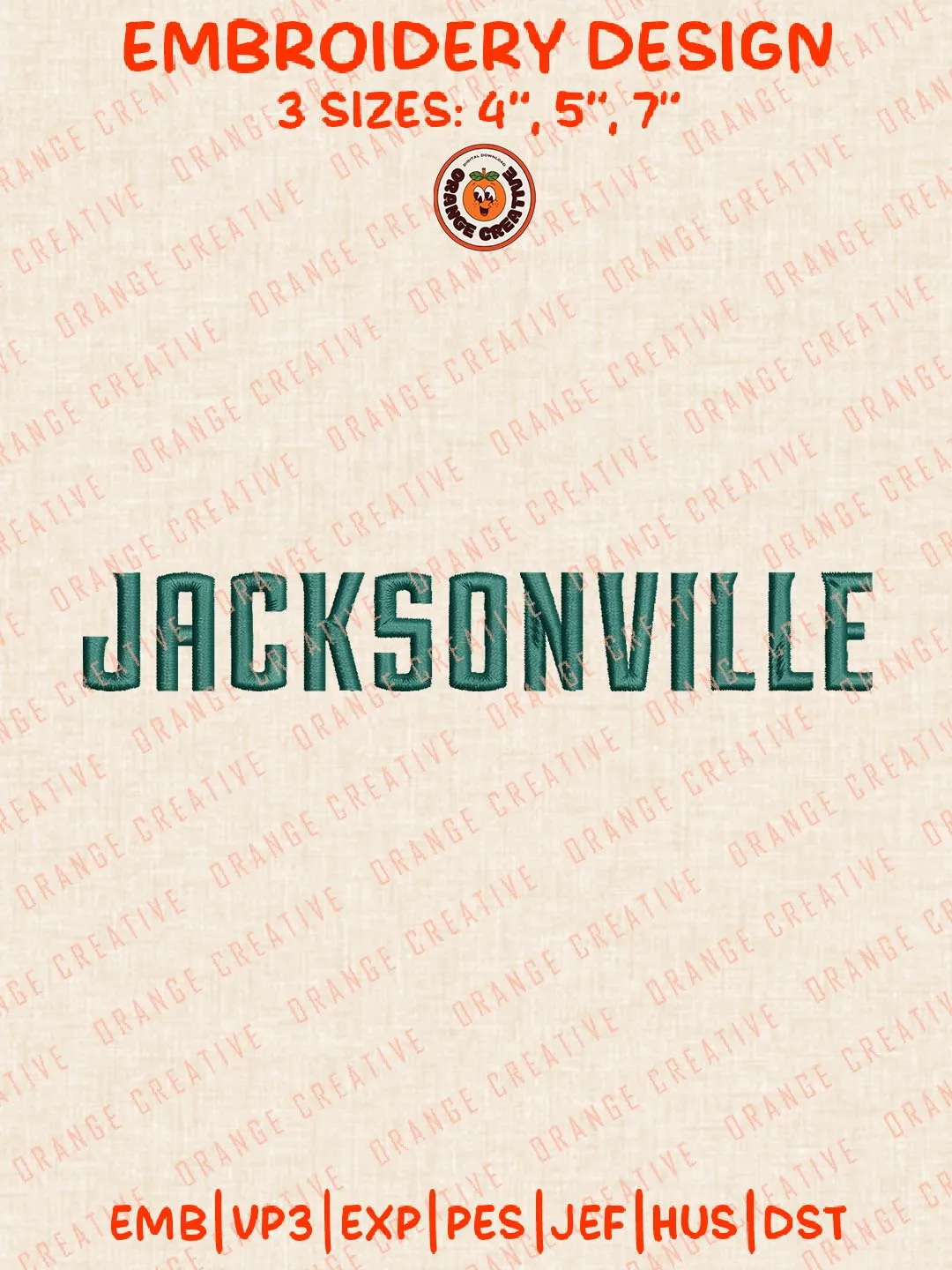 Jacksonville Text Embroidery Design, NCAA Jacksonville Dolphins Team Logo Embroidery Design, Machine Embroidery Design File, 4 Sizes, Custom Size, Digital Download