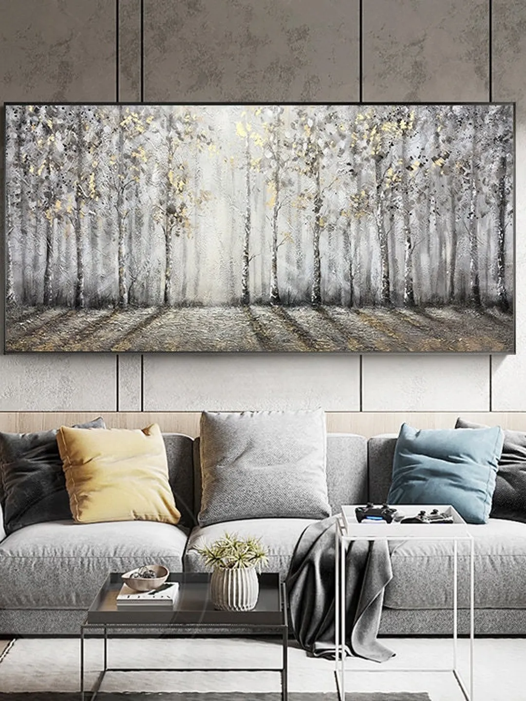 Large original oil painting on canvas,abstract art,forest,trees,landscape,golden painting,nature,Bedroom Living room painting,large wall art