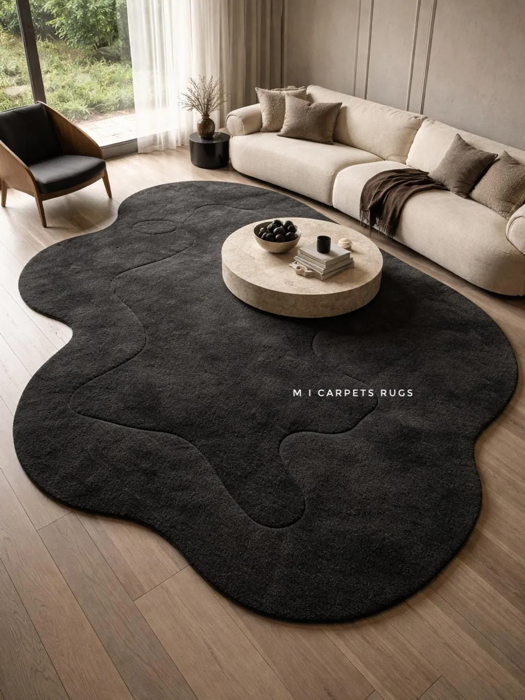 Irregular Organic Shape Charcoal Rug – Modern Amoeba Wool Carpet