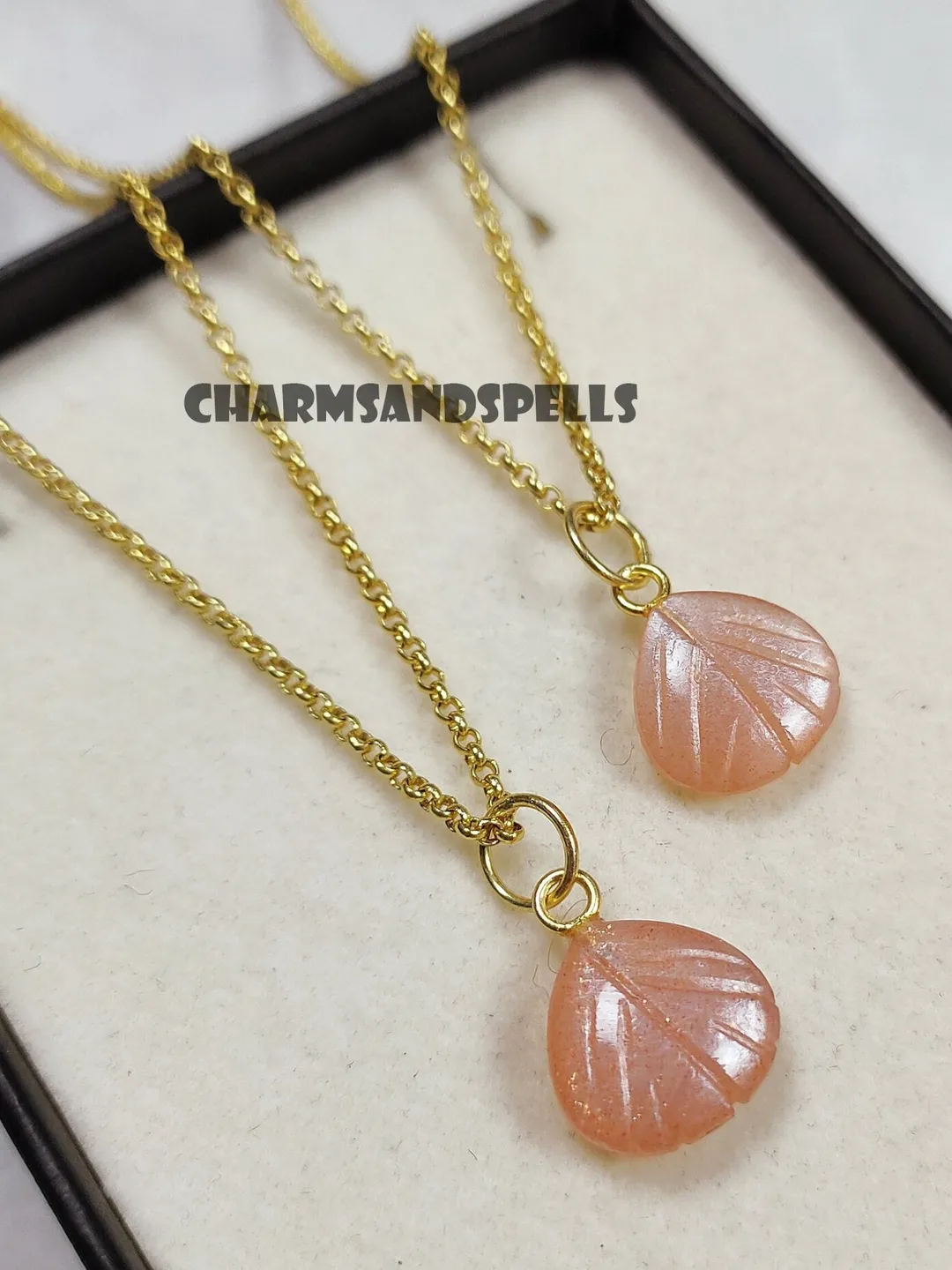 Peach Moonstone Shell Necklace, Carved Gemstone Pendant, Feminine Boho Jewelry, Gift for Women