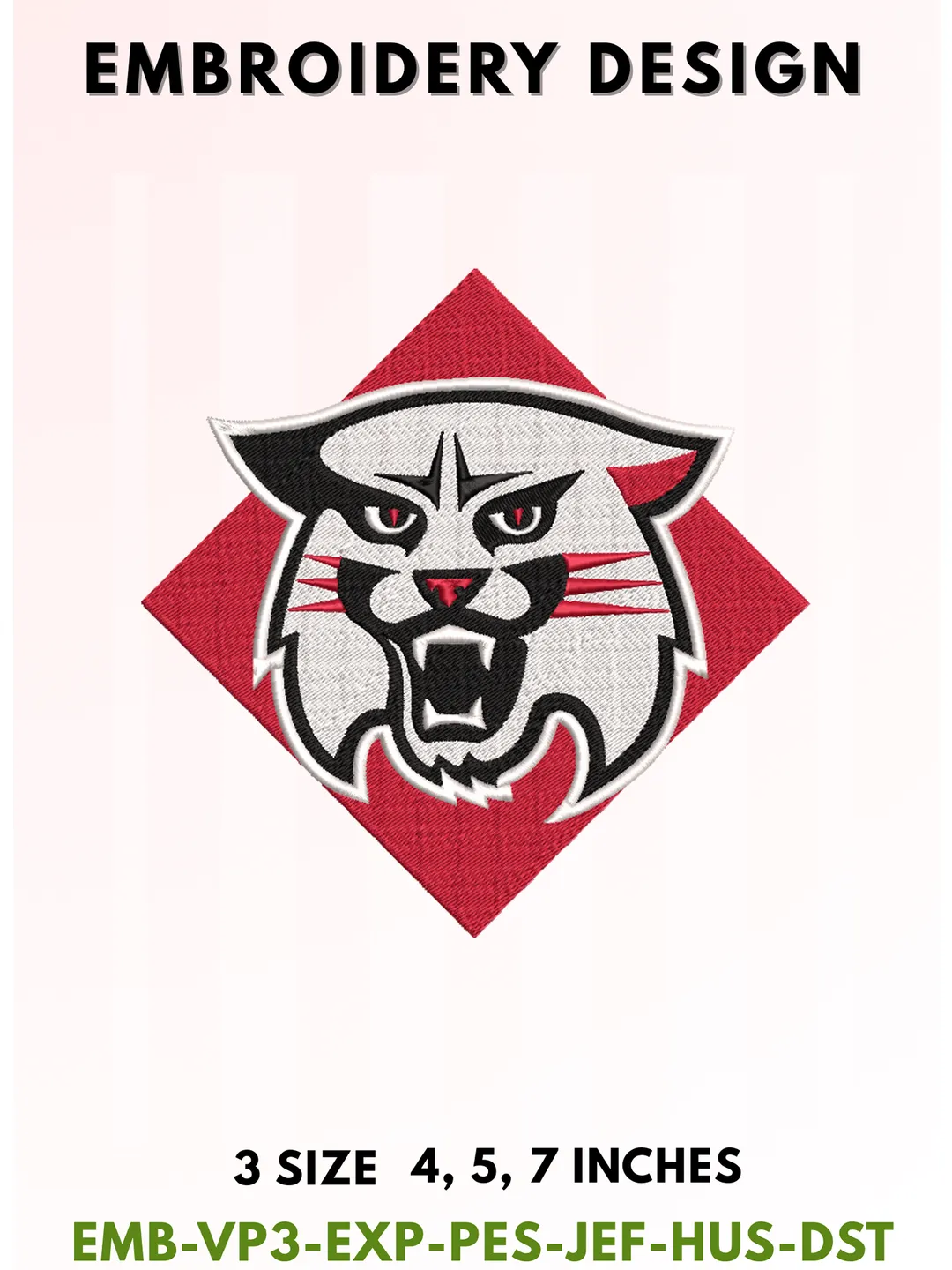 Wildcat Football Embroidery Design, College Sports Embroidery Files, Sports Machine Embroidery Files, 3 Sizes, Instant Download