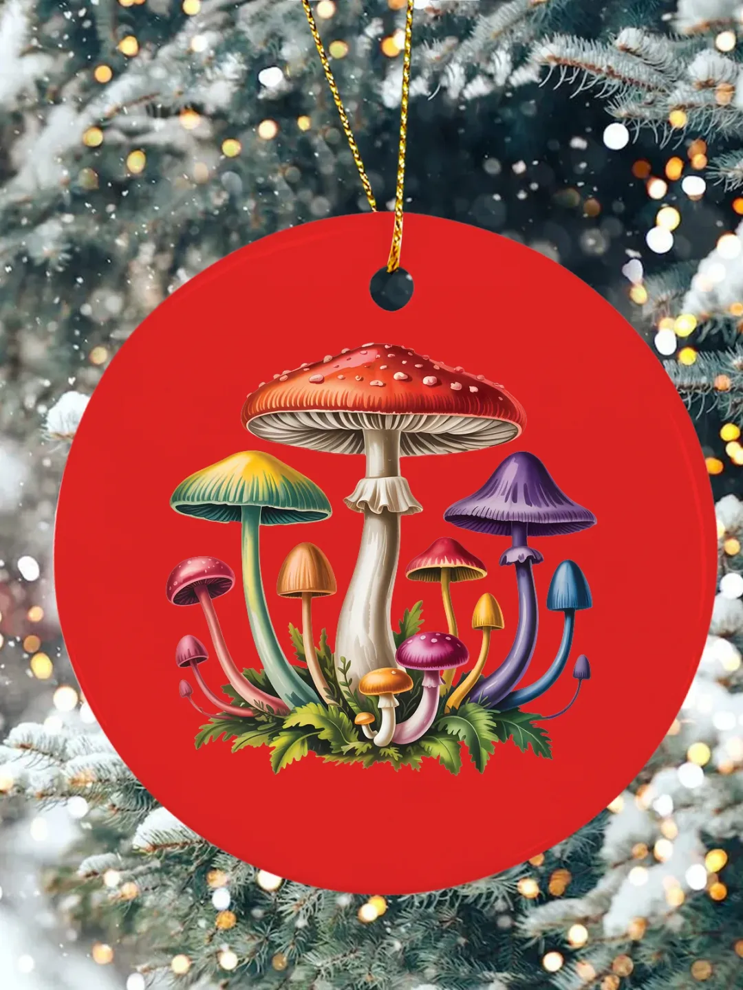 with mushrooms Christmas Ceramic Ornament