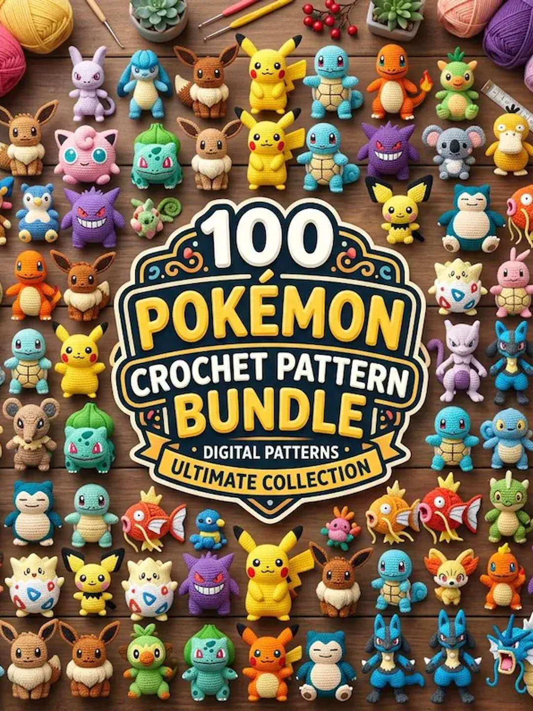100 Pokemon-inspired Crochet Pattern Bundle PDF – Mega Amigurumi Pack, Pikachu,charmander, Eevee, Gengar, Squirtle,charizard,Vulpix & More,