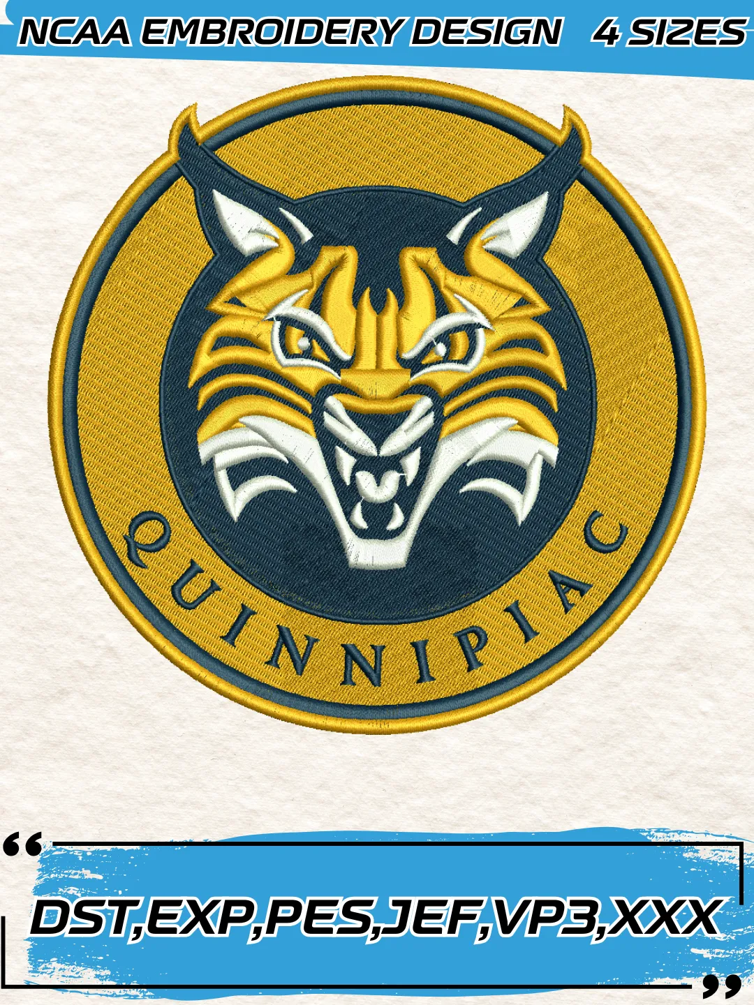 Quinnipiac Bobcats Logo Embroidery Design,NCAA Logo Embroidery Design,Machine Embroidery Design File,4 Sizes, Digital Download