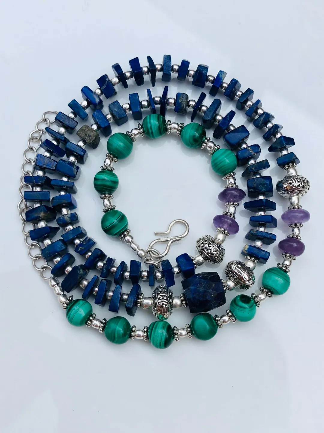Lapis Lazuli, Malachite & Amethyst 24 Inch Necklace