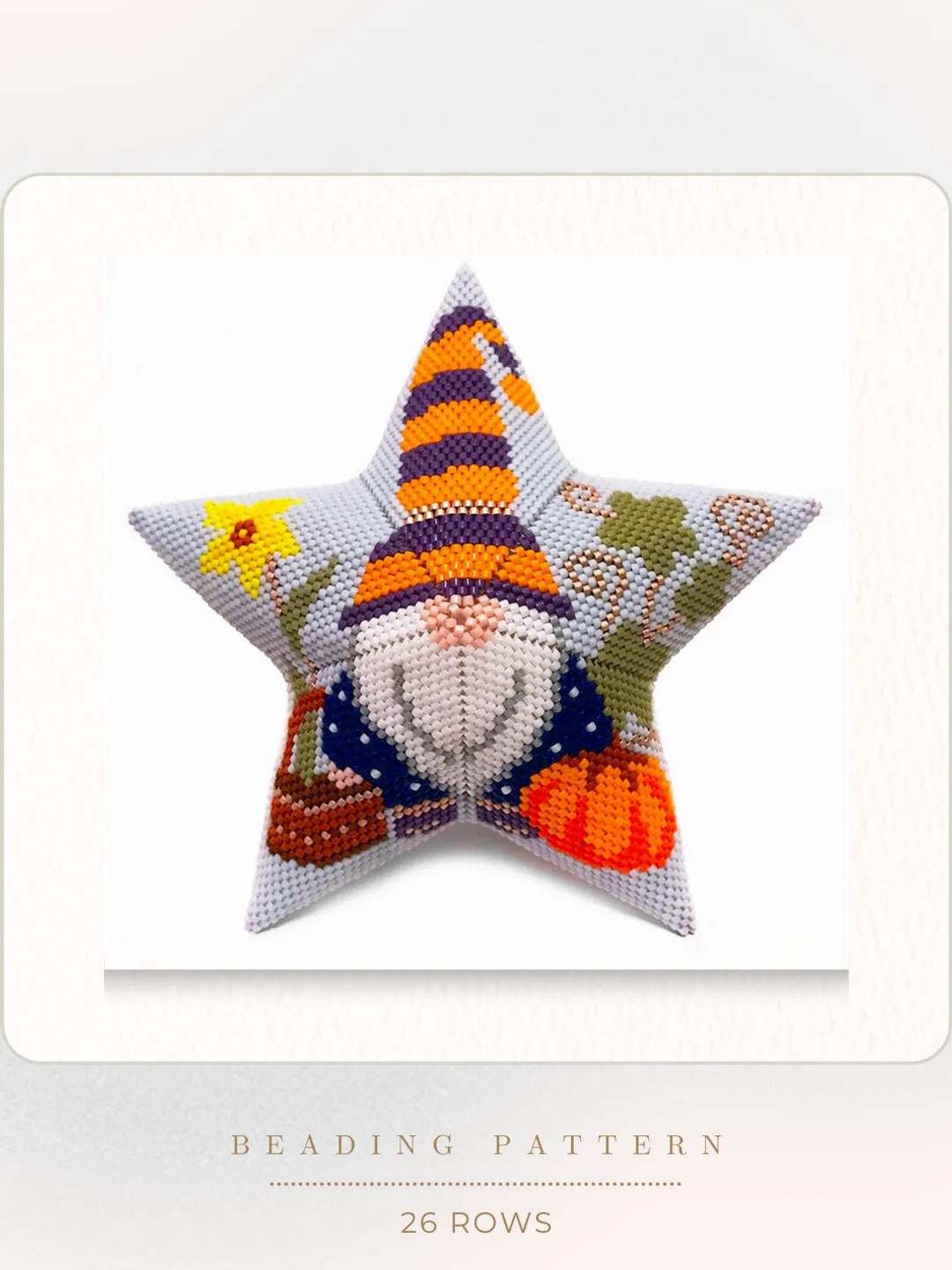 Autumn Gnome 3D Peyote Star Beading Pattern, Seed Bead Halloween Ornament, Beaded Star PDF Pattern