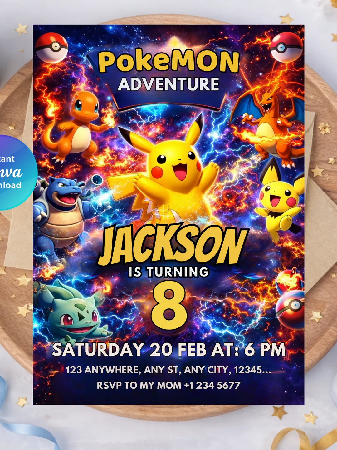 Pokemon Birthday Invitation Template | Pokemon Party Invite | Editable 5x7 Birthday Invitation | Kids Pokemon Theme Party Invite | Instant Digital Download